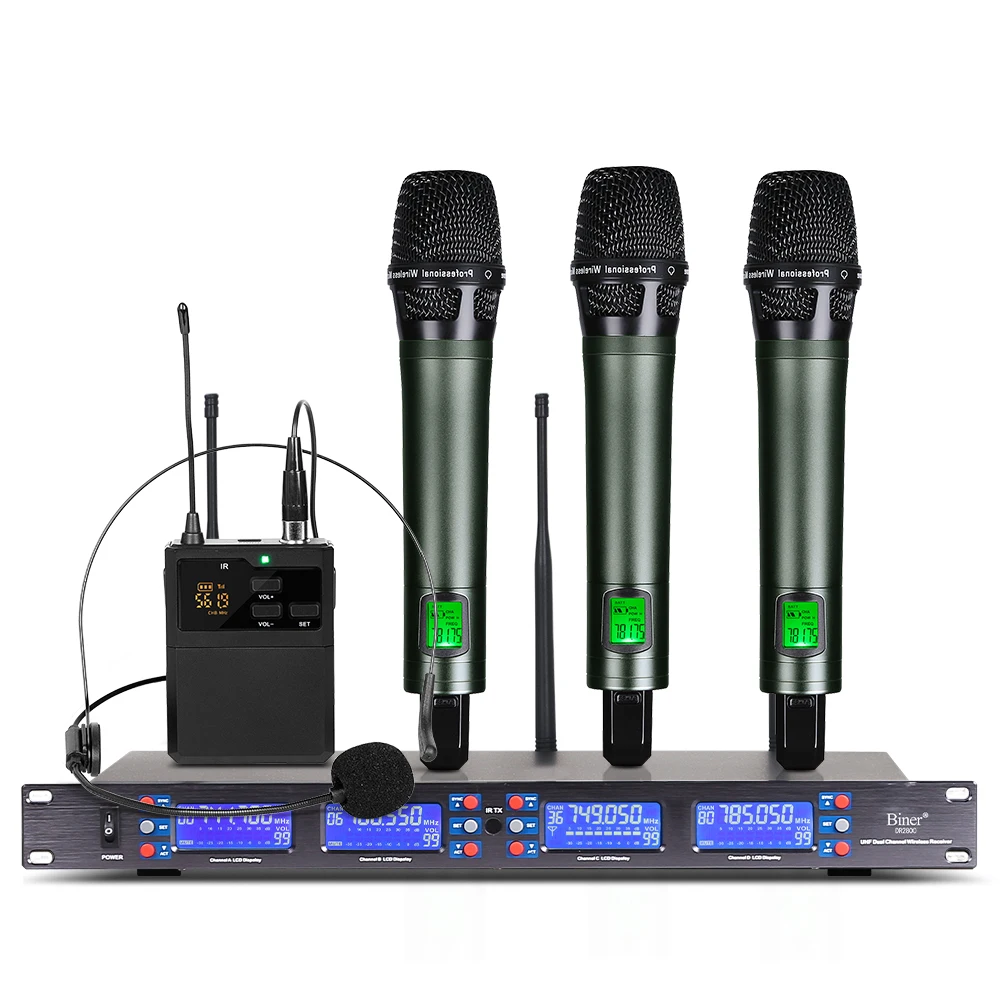 2400 Professional Microfones 4 Channel Portable Wireless Handheld Microphone With Bodypack Transmitter Headset Microphone