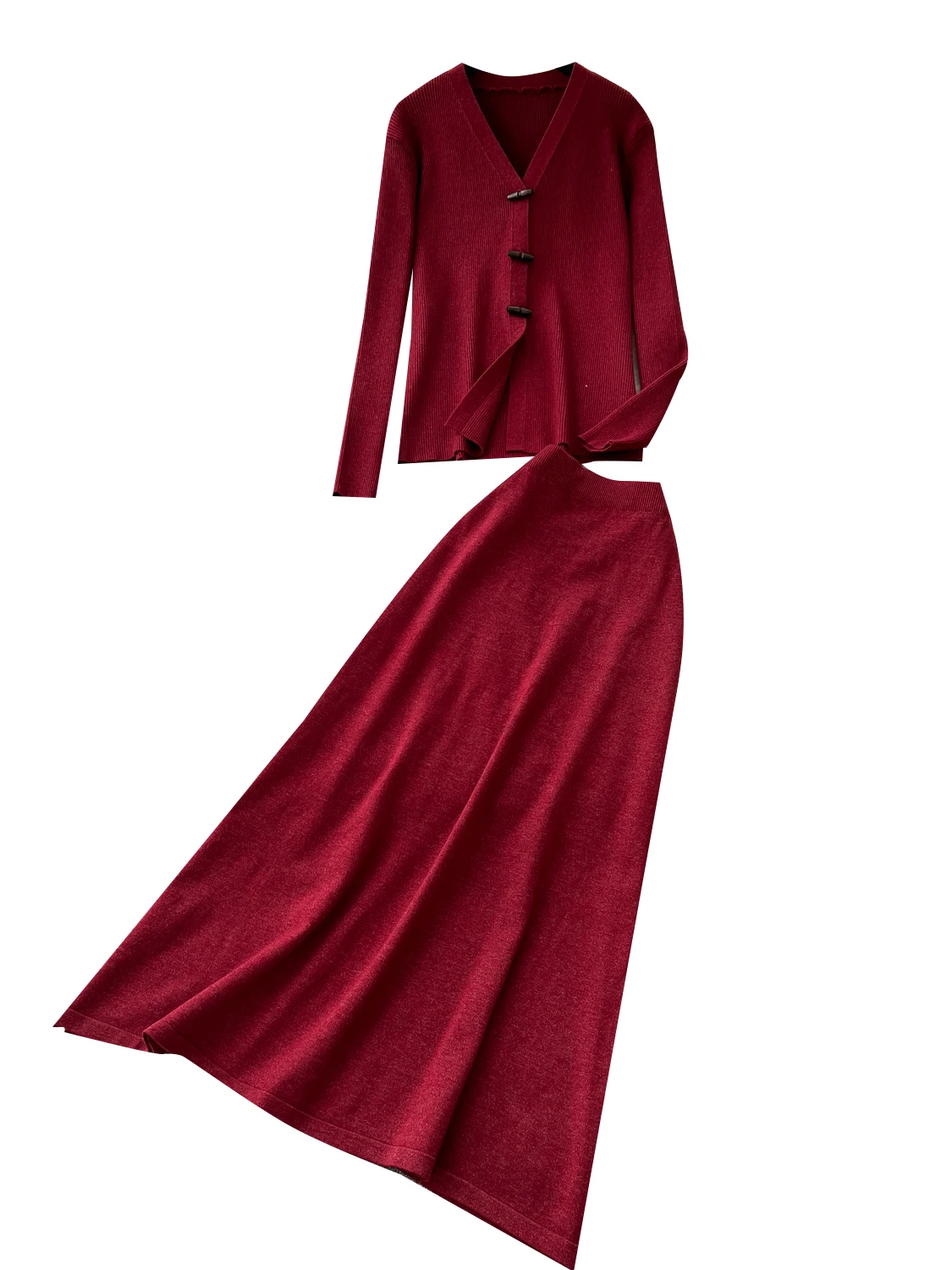Ele Two-Piece Women's Autumn Faion Set V-Ne Long Sve Knitted Top High Waist  Skirt Versatile Soft Sle