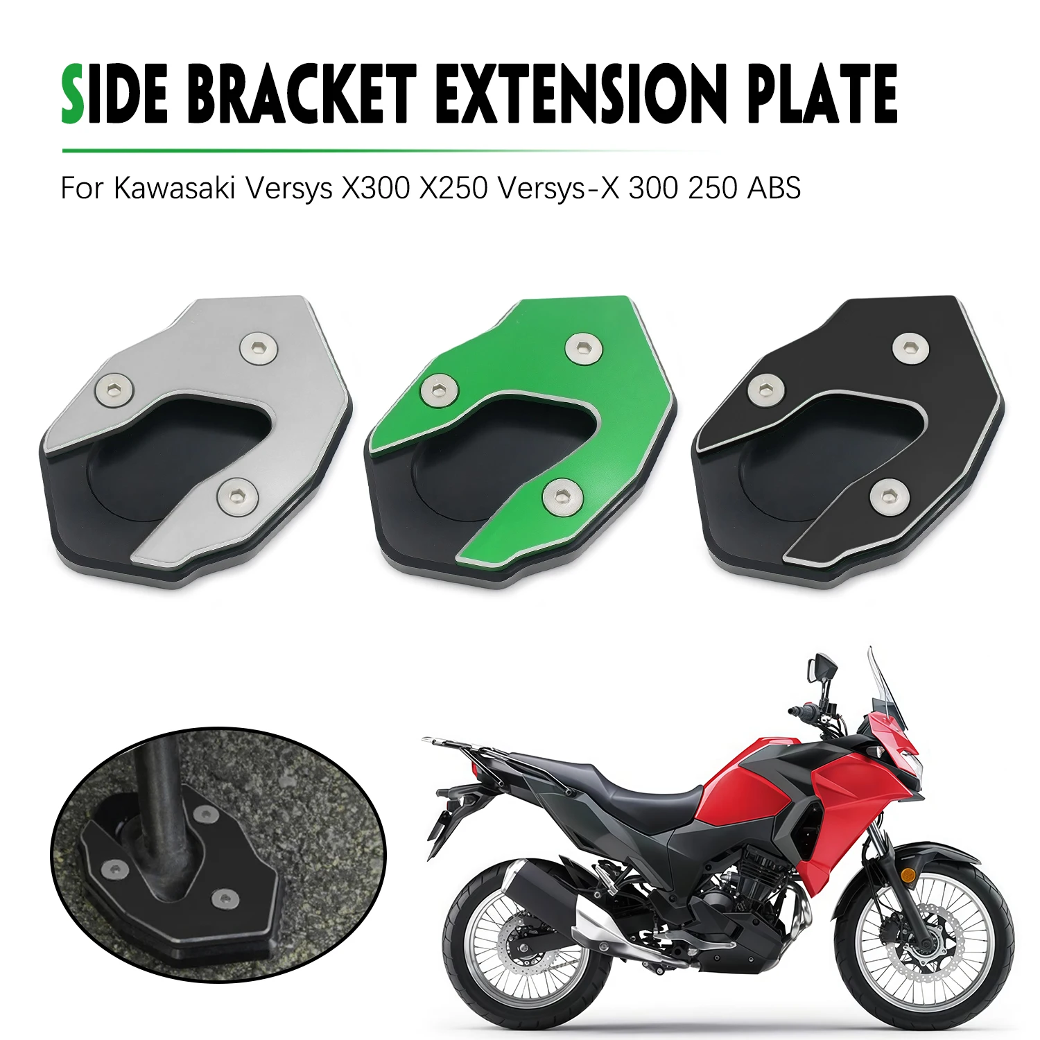 

Motorcycle Accessories For Kawasaki Versys X250 X300 Versys-X 300 250 ABS 2017-2024 Kickstand Foot Enlarger Side Stand Extension