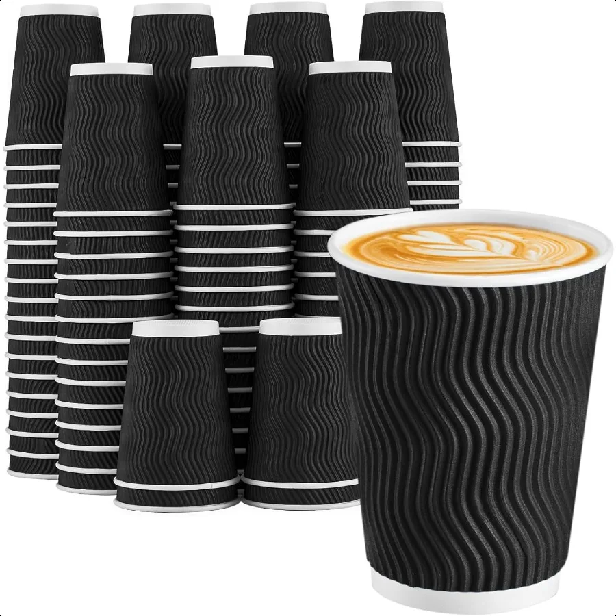 

Coffee Cups 12 OZ 100 Pack Paper Coffee Cups 12 OZ for Hot Drinks or Cold Beverages Insulated Corrugated Ripple Wall Cup No Li