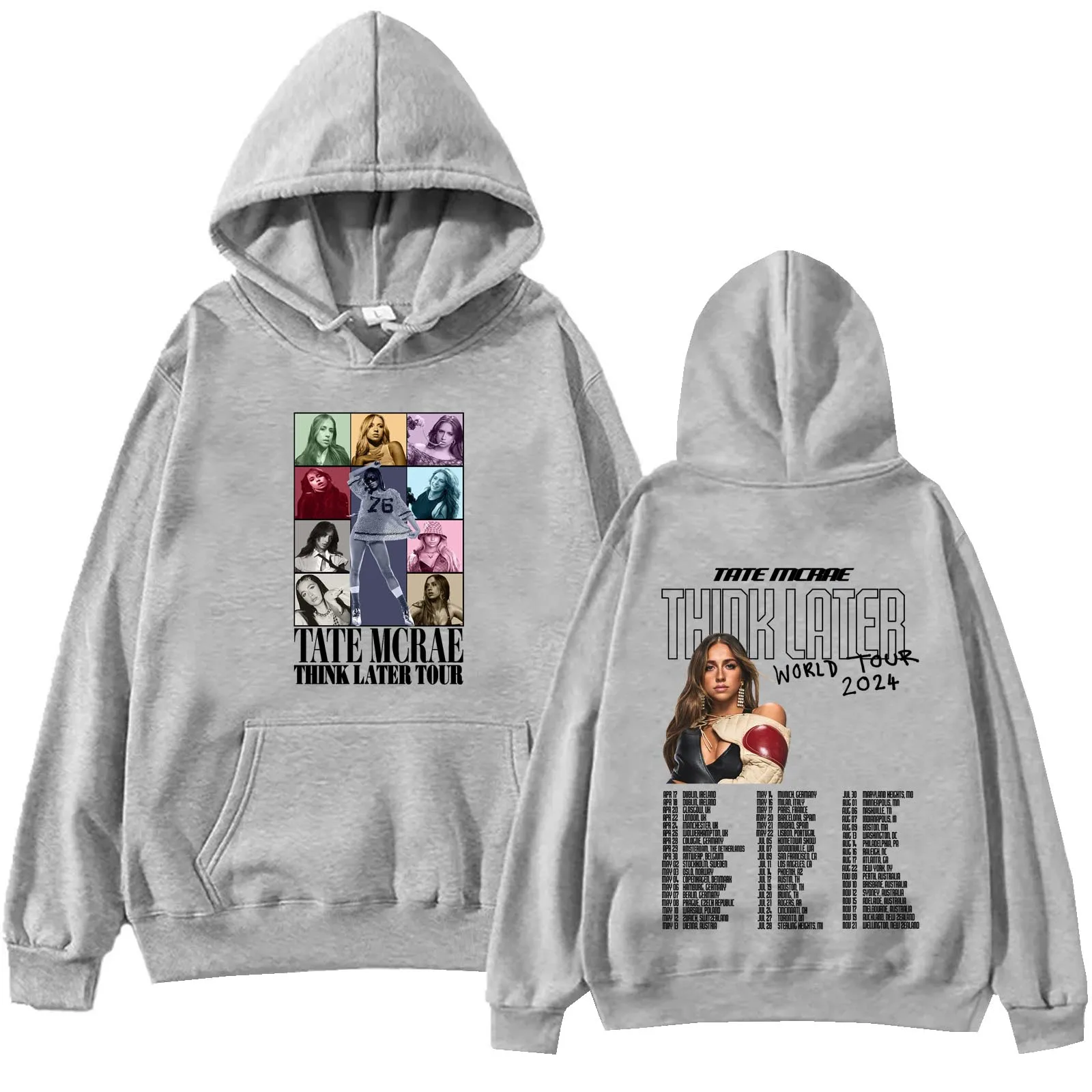 Sudadera con capucha de la gira mundial de Tate Mcrae Think Later 2024, Tops de primavera y verano, sudadera Regular de manga larga, regalo para fanáticos de la música, estampado