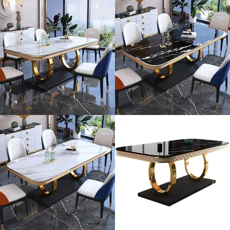 Light Luxury Modern Simple Home Dining Table Rectangular Stainless Steel Dining Table for Italian Marble Dining Table