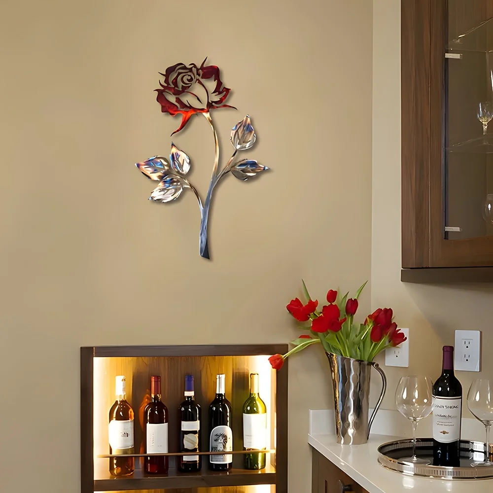 Heartwarming Rose Metal Wall Hanging for Indoor and Outdoor Use - Elegant Floral Artistry to Enhance Your Living Spaces