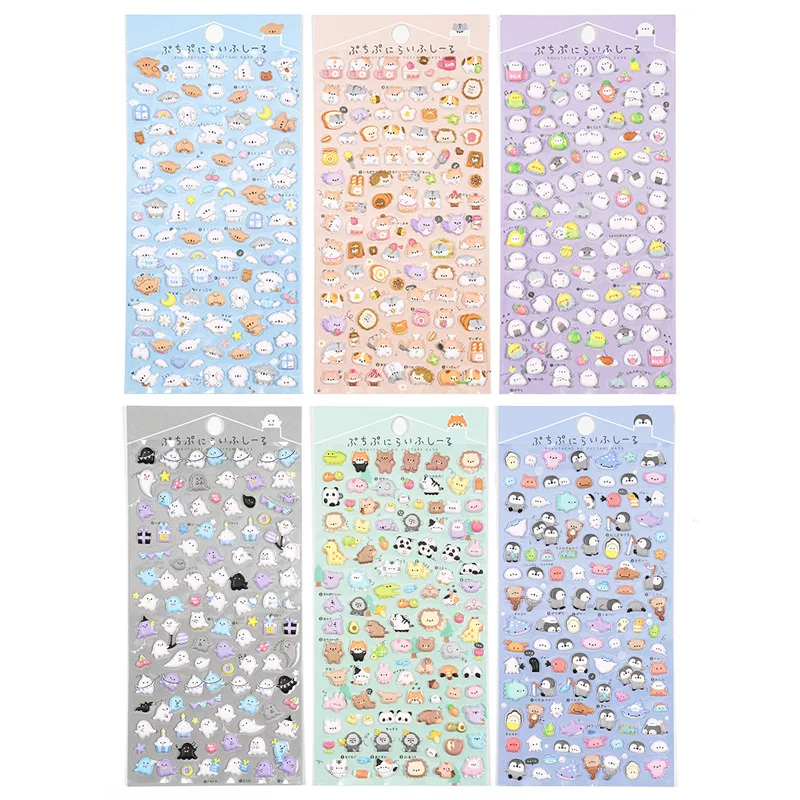 3 Sheets Kawaii 3D Puffy Stickers Cartoon Animal Design Cute Scrapbooking DIY Journal Stationery Deco Aesthetic Art Supplies