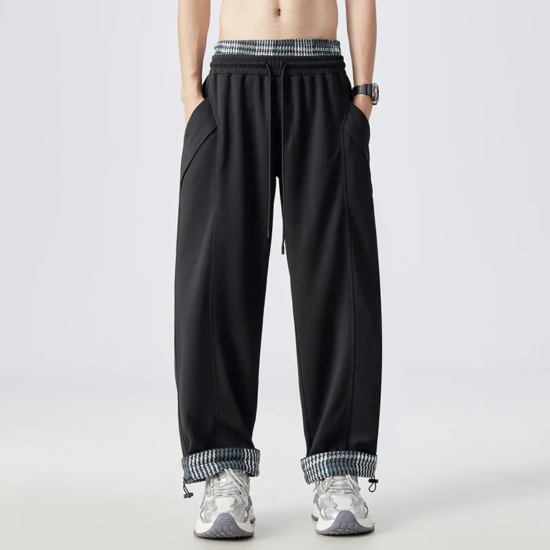 

Мужские повседневные брюки большого размера в клетку, прямые брюки со средней талией, повседневная одежда, прямые трубки из полиэфирного волокна...