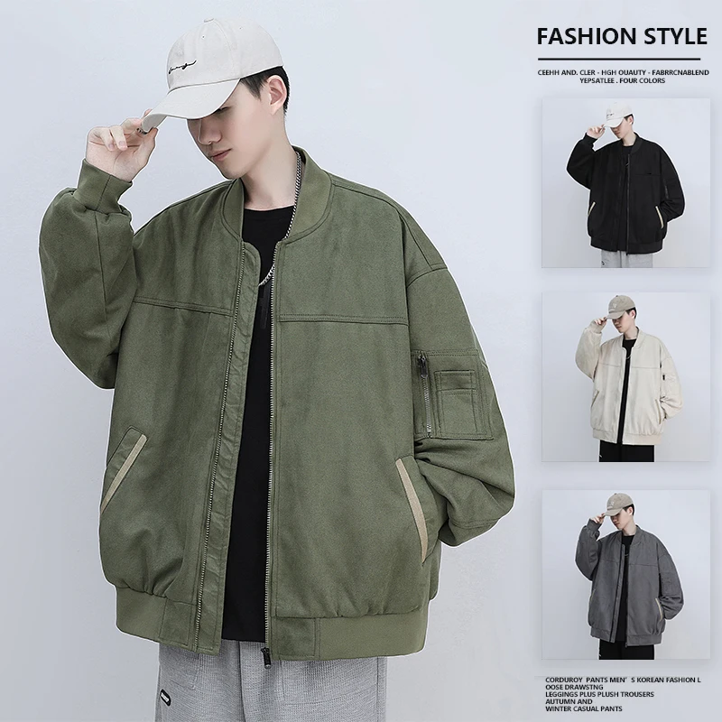 

Military een Baseball Jaet for Men Vintage Suede Pilot Coat High Street Sle Autumn Outerwear Breathable Loose Fit Jaet