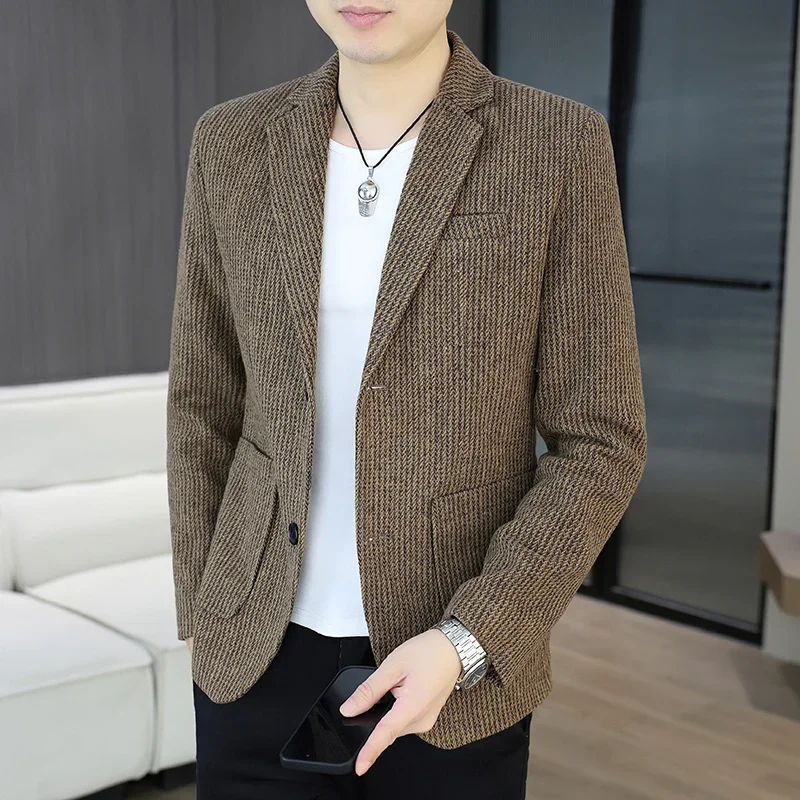 

2025 пиджак для улицы, мужской велосипедный модный деловой повседневный дышащий однотонный корейский пиджак для похудения, свадебный пиджак