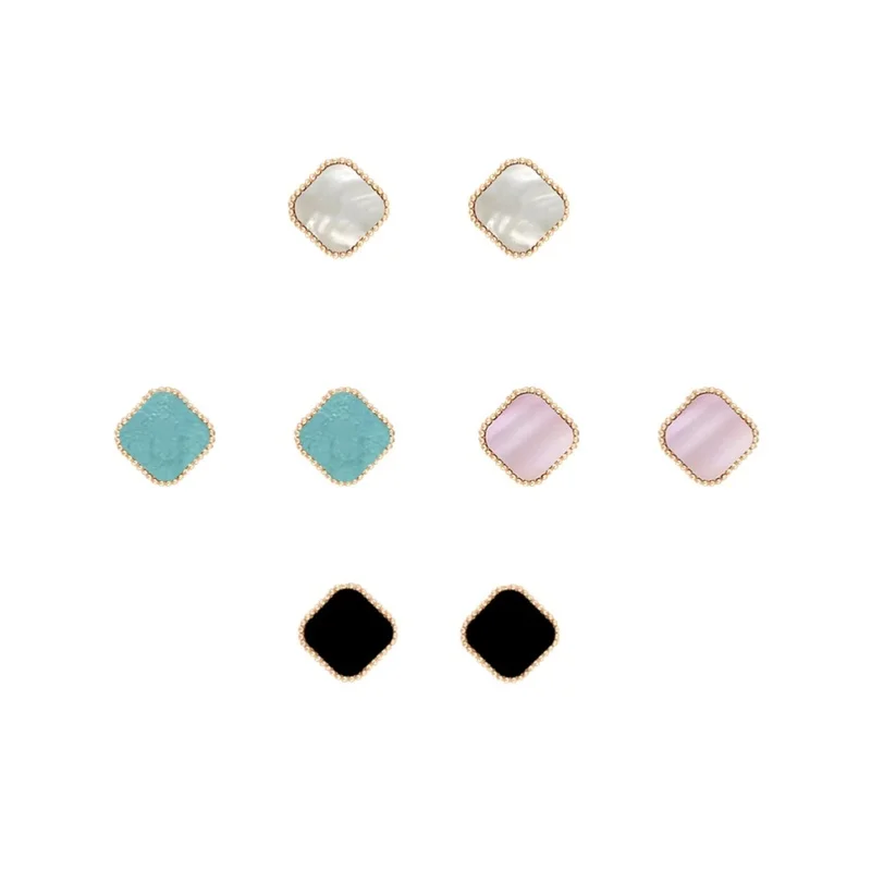 High-Quality 925 Silver Clover Advanced Textured Earrings For Women'S Jewelry Flower Shell Enamel Rose Gold Plating Earrings