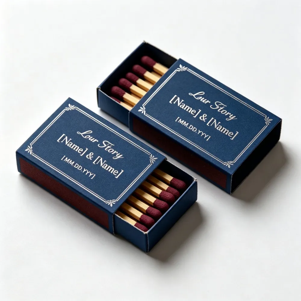 50Pcs Custom Navy Blue Wedding Favor Matchbox Personalized Name Date Our Story Silver Elegant Bridal Shower Packaging