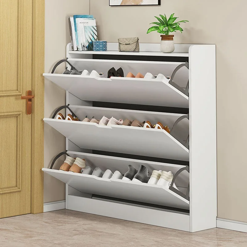 Hot Sale Modern Simple Tip Bucket Type Ultra-thin Shoe Cabinet Recycled Pine Entryway Shoe Rack Cabinet Storage Double Layer