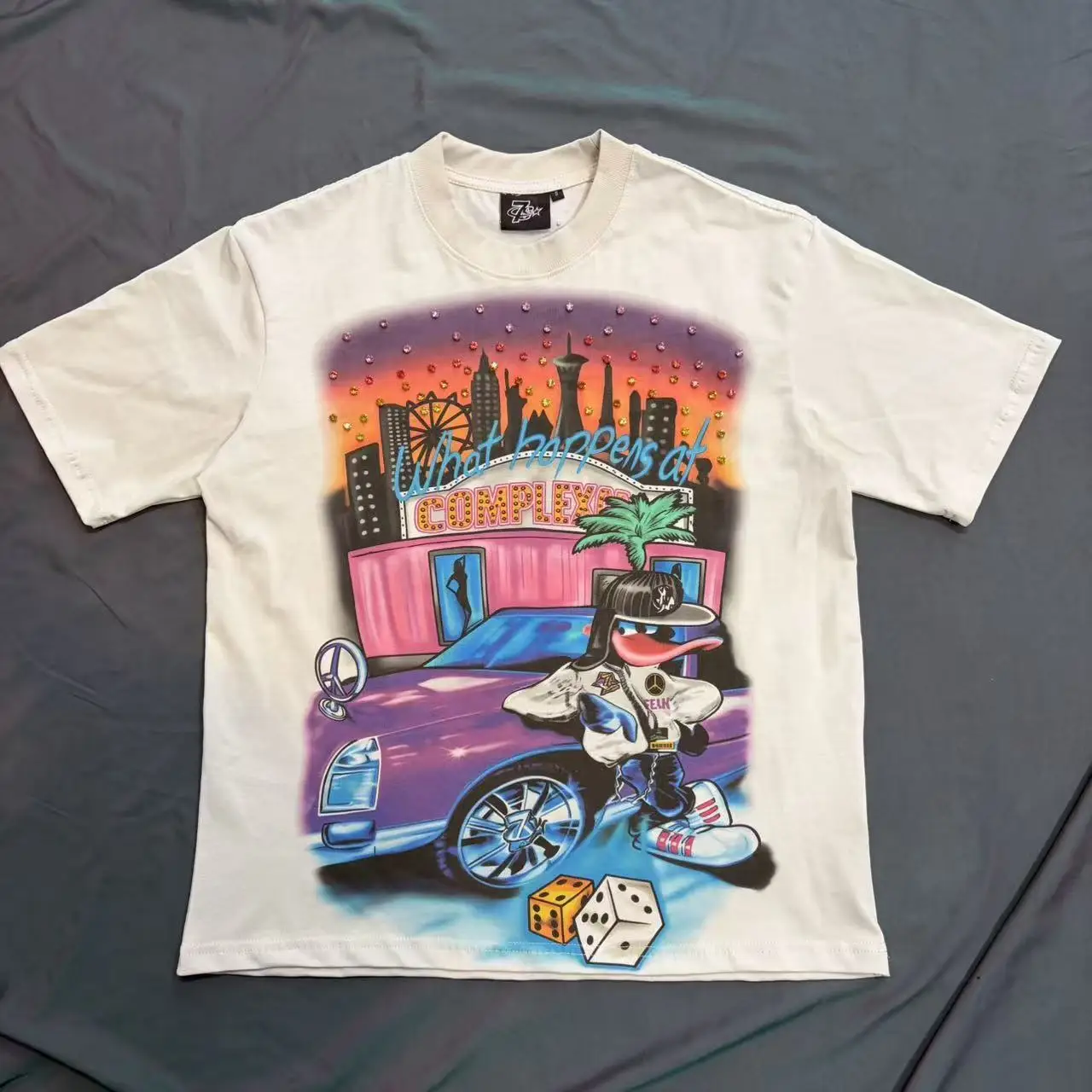 Men Letter Rhinestone Car Printed Pattern Short Sleeve T-Shirts Luxury Women Harajuku Hip Hop Loose Casual Shinning Diamond Tees