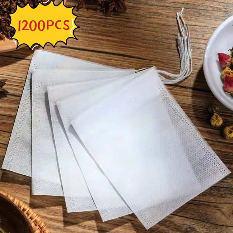 1200pcs Teabags Food Grade Non-Woven Fabric Kitchen Cuisine Drawstring Pouch Bag Filter Paper  Tea Coffee Pouches For Herb Loose