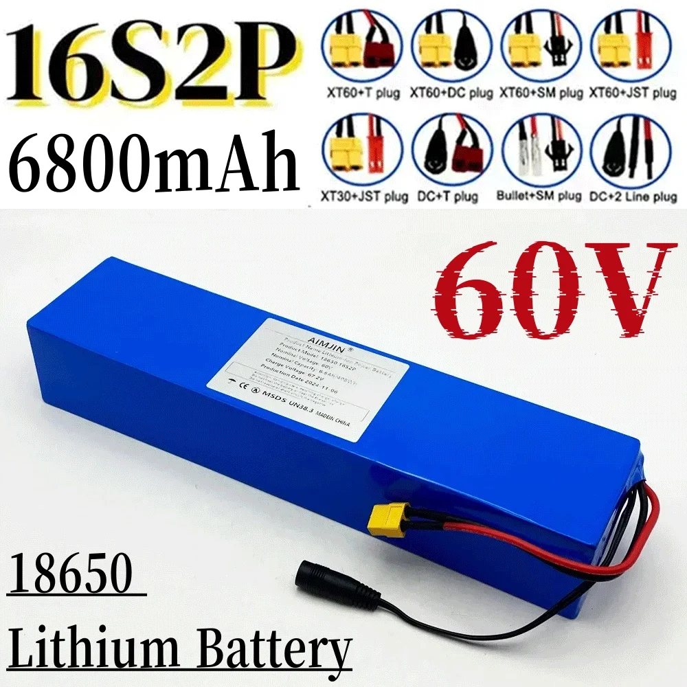 

18650 16S2P Lithium-ion Battery 60V 6800mAh 67.2V Electric Scooter Spare Battery 1000W BMS With Plug And Charger