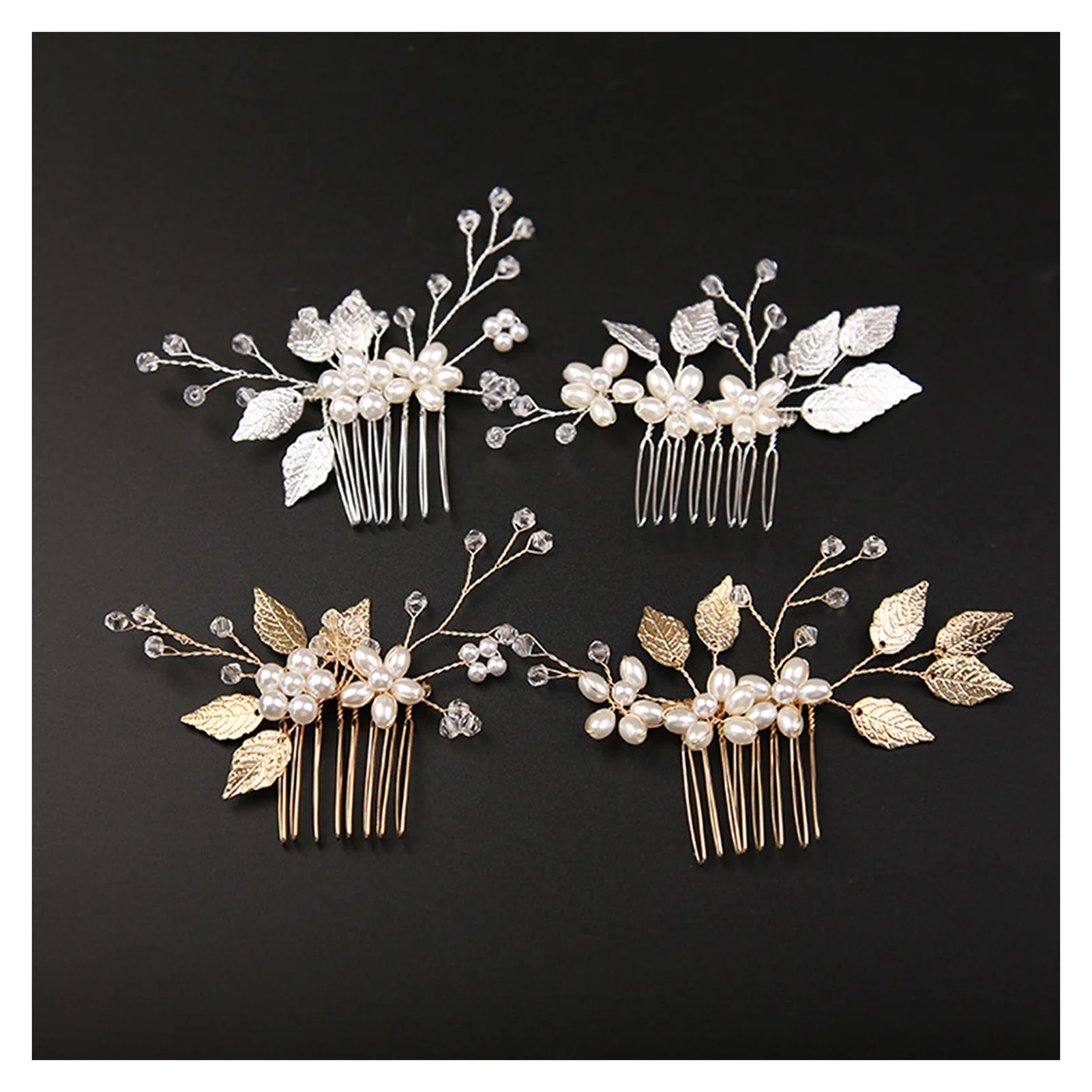 Leaf Hair Comb with Rhinestone Pearl Chinese Style Hair Styling Tool Accessories for Woman Hair Decorative Ornaments