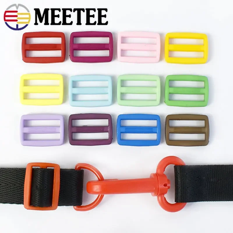 20/30Pcs 15/20/25mm Color Plastic Tri-Glide Ring Buckles for Backpack Strap Slider Adjustable Clasps Hooks DIY Clothes Accessory