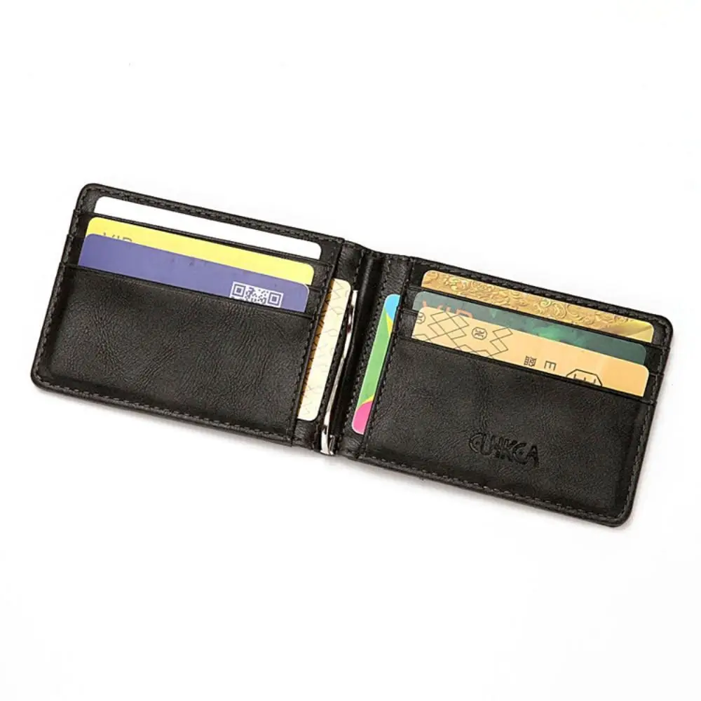 Fashion PULeather Short Wallet Ultra-thin Money Clips Male Purse Card Holder Anti theft Swipe Slim Wallet Men