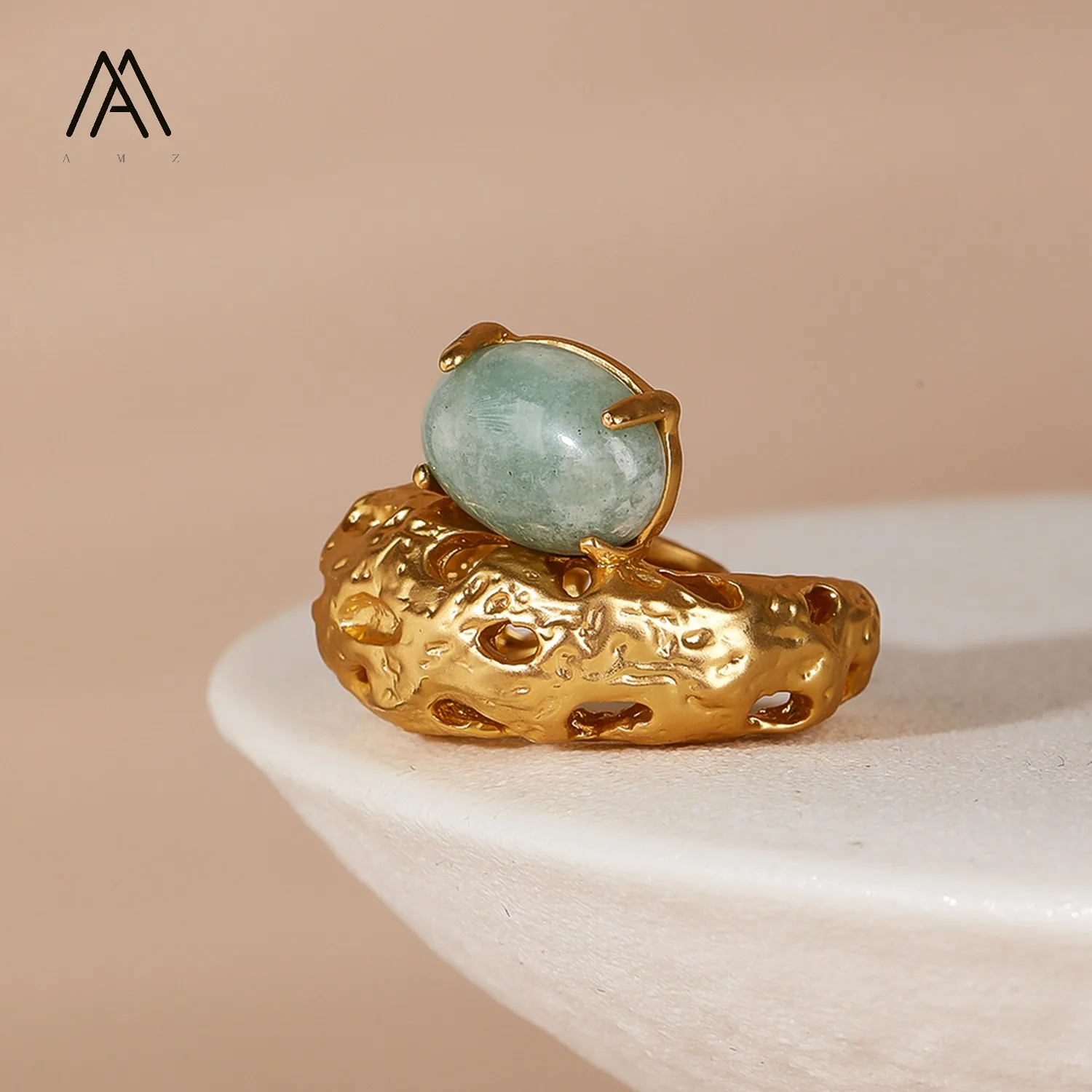 Natural Amazonite Stone Rings Punk Gothic Party Tiger's Eye Cocktail Party Gown Amazing Gift Trendy Top Jewelry for Women's Gift