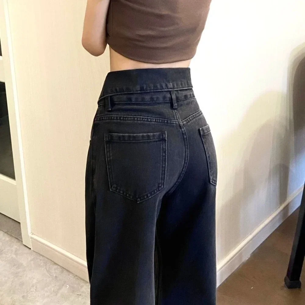 Imagem -05 - Jeans de Cintura Alta Feminina com Bolsos Calça Preta Perna Reta Cabida no Escritório Stretch Médio Elegante xl