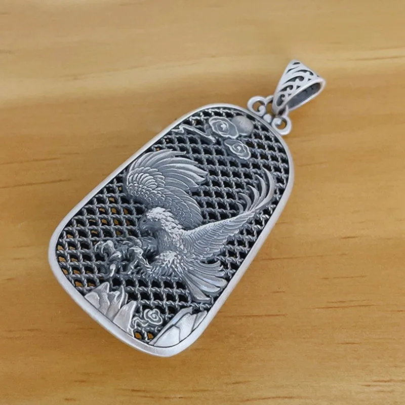 S999 Sterling Silver Pendant for Women Men Wire Filigree Hollow Eagle Spreading Its Wings New Fashion Jewelry Wholesale