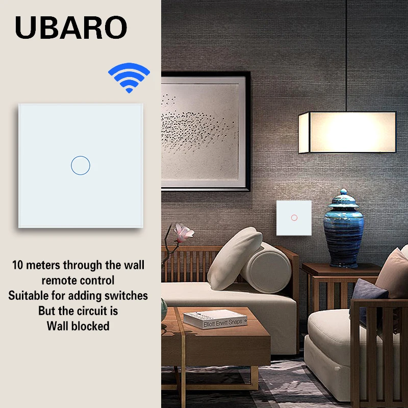 UBARO EU\\UK 433RF Wireless Remote Control Touch Switch Luxury Crystal Glass Panel Wall Light Sensor Touch Button 100-240Vac