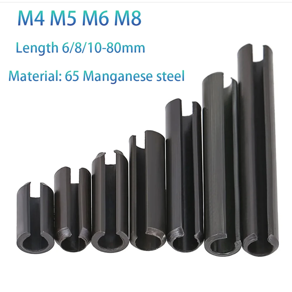

65Mn Steel Spring Pin M4 M5 M6 M8 Black Cylindrical Open Positioning Dowel Elastic Slotted Split Tension Pins Length 6/8/10-80mm