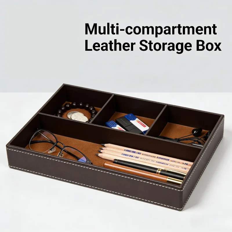 

Поднос для хранения с 5 отделениями, прочная тумбочка из искусственной кожи, органайзер, настольный поднос для ключей, карманные очки, канцелярские принадлежности