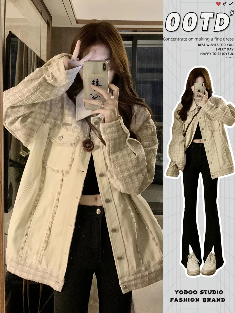 

Women'S Demi-Season jackets Cuffed Good-Looking Metallic Fitted Loosen Dye Chinese-Style Daily Commute Bow Youth Aged Classic
