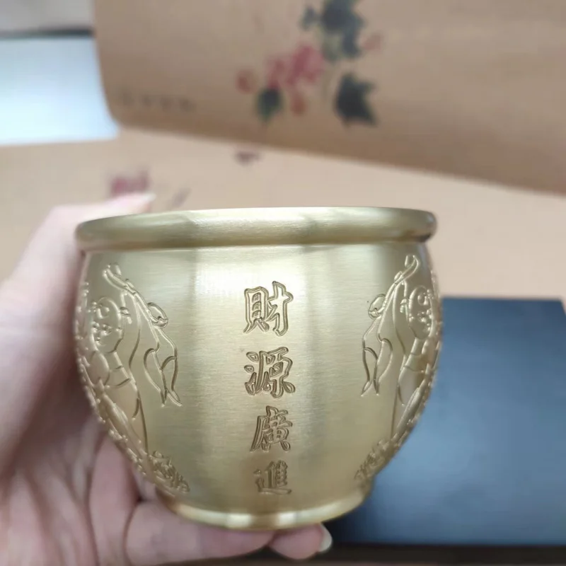 Copper Brass Water Office Ornament Living Room Small Nafu Rice Cylinder Treasure Basin Home