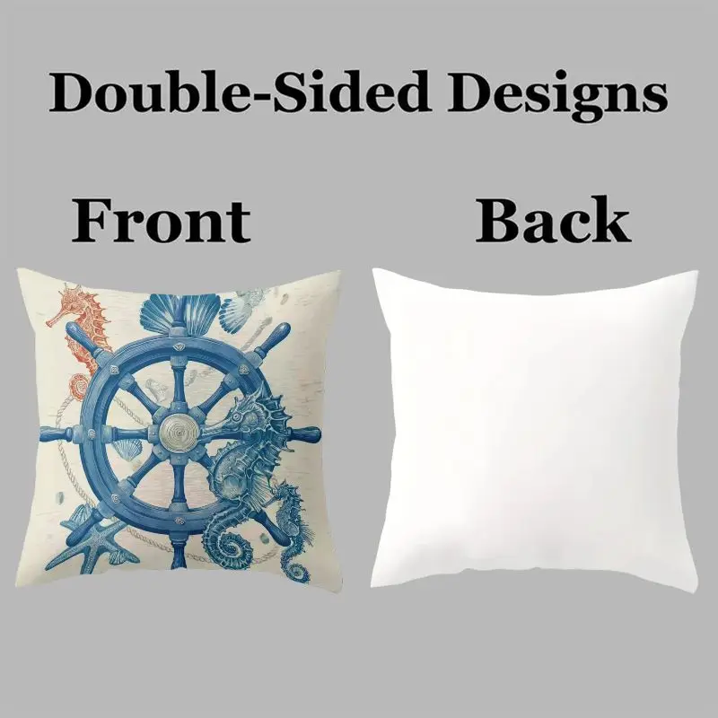 Nautical Coastal Pillowcase Set of 4 Ocean Decor Throw Pillows Beach Lighthouse Anchor Marine Art