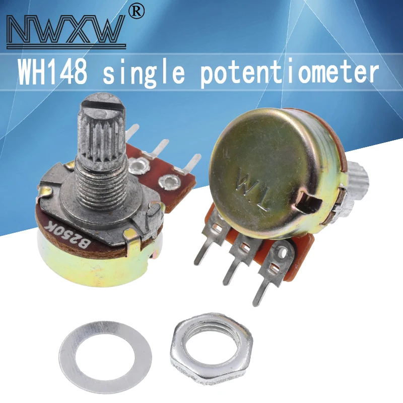 5pcs/lot WH-148 B250K 250k single 3-pin volume adjustment potentiometer B254 shaft length 15mm with nut and washer