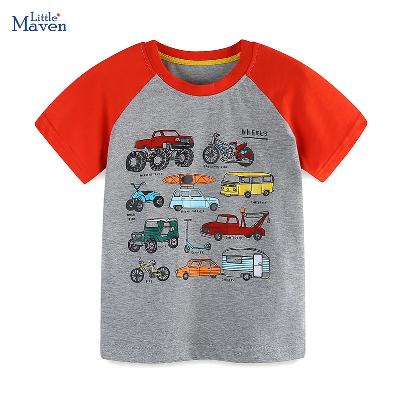 Little Maven neue graue T-Shirts für Kinder kleidung Baby Jungen Blusen Tops Kinder Kleidung Cartoon Fahrzeuge Baumwolle