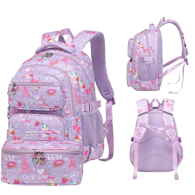 E74b 2 peças mochila capacidade com conjunto lancheira funcional bolsa escolar escolar primária casual mochilas