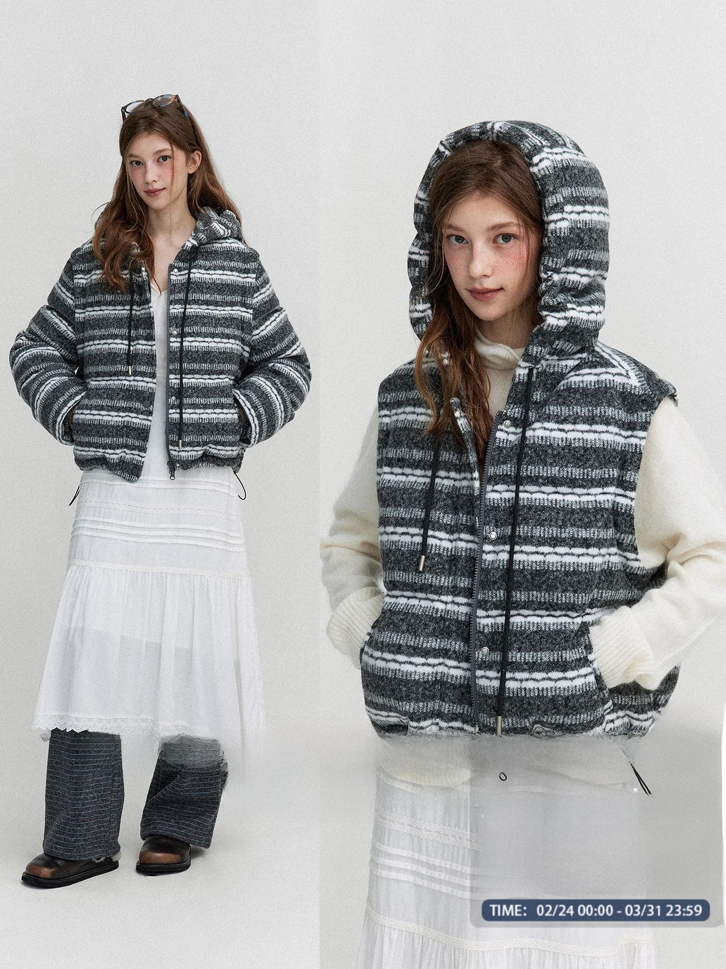 

Detachable Hooded Snowy Ferris Island Brued Knitted 90 White Du down Jaet Women's Loose Fit Commute Sle Polyester Fiber