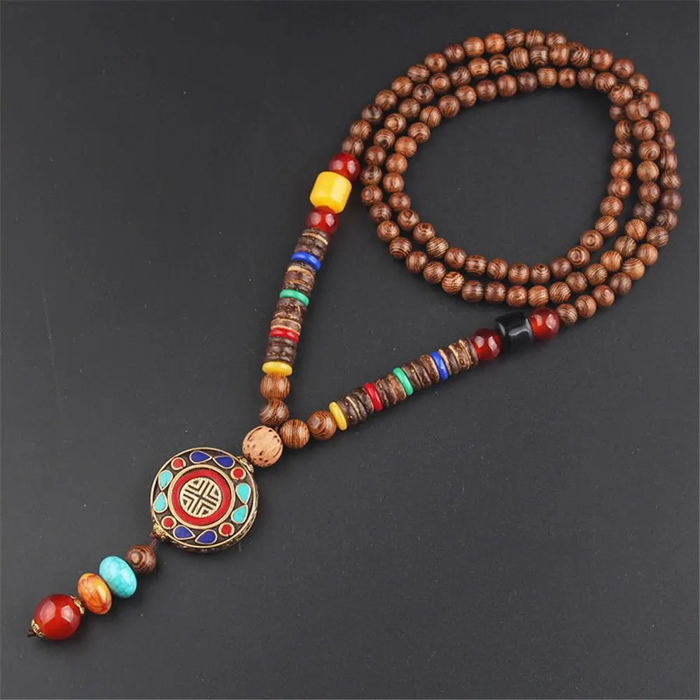 Boho Wooden Beaded Necklace Long Sweater Dress Handmade Pendant Chain Tassel Fashion Bohemian Necklace Jewelry Women