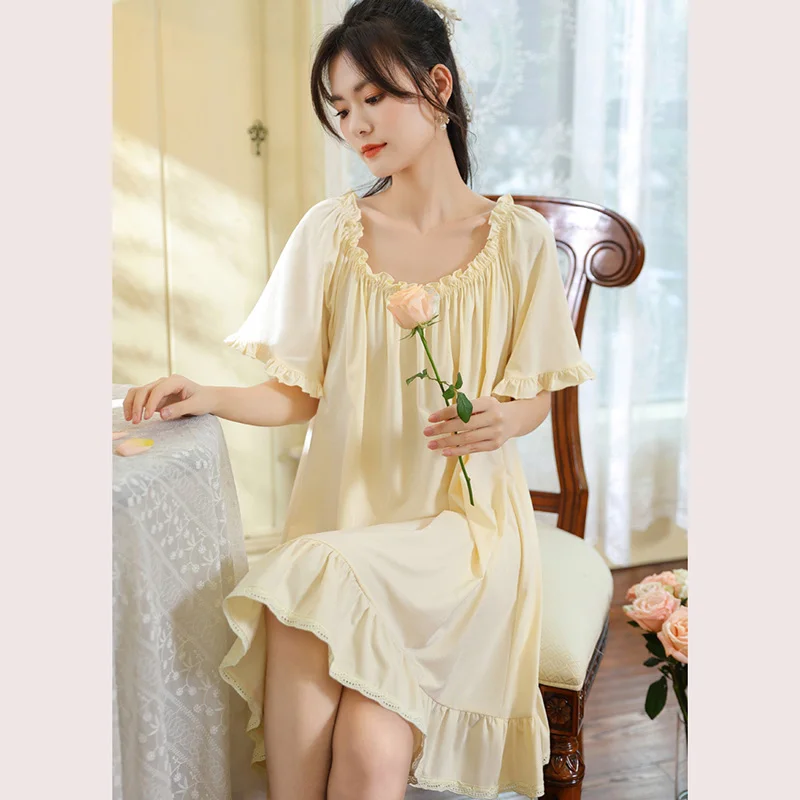 

Женские летние хлопковые винтажные пижамы-платья с кружевом, вышивкой и вставками для груди, сексуальные длинные ночные сорочки в стиле принцессы