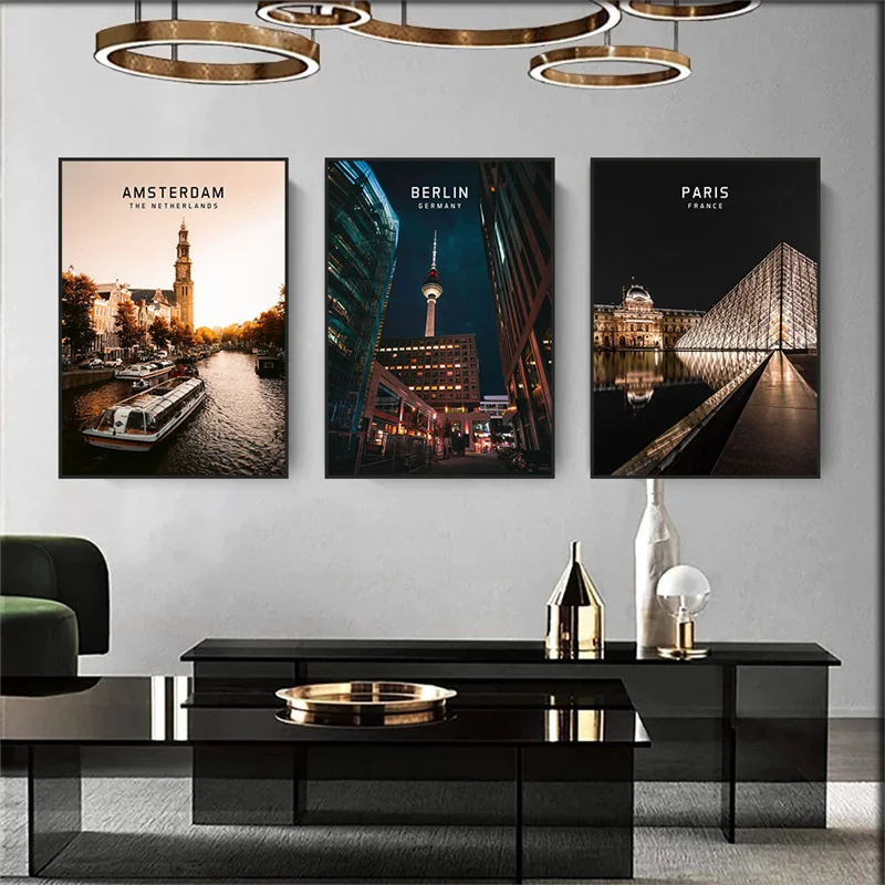 ملصقات مناطق ذات مناظر خلابة في المدن الشهيرة ، لوحة قماشية مطبوعة ، فن جدران بناء فيينا ، صور لغرفة المعيشة ، ديكور المنزل #3