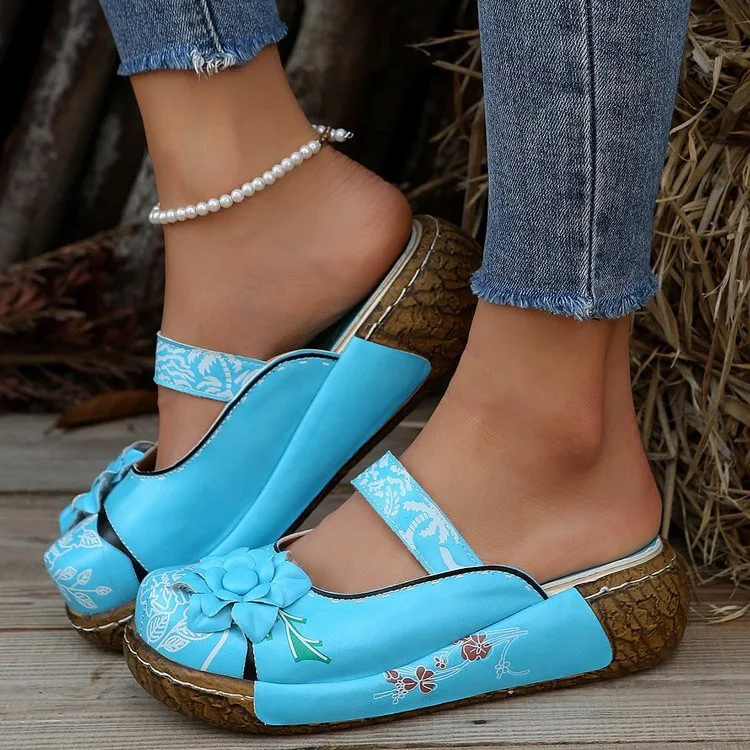 Big Size Cover Toe Shoes House Slippers Platform Flower Slipers Women Shale Female Beach Low Slides 2024 Sabot Ethnic Fabric Rub