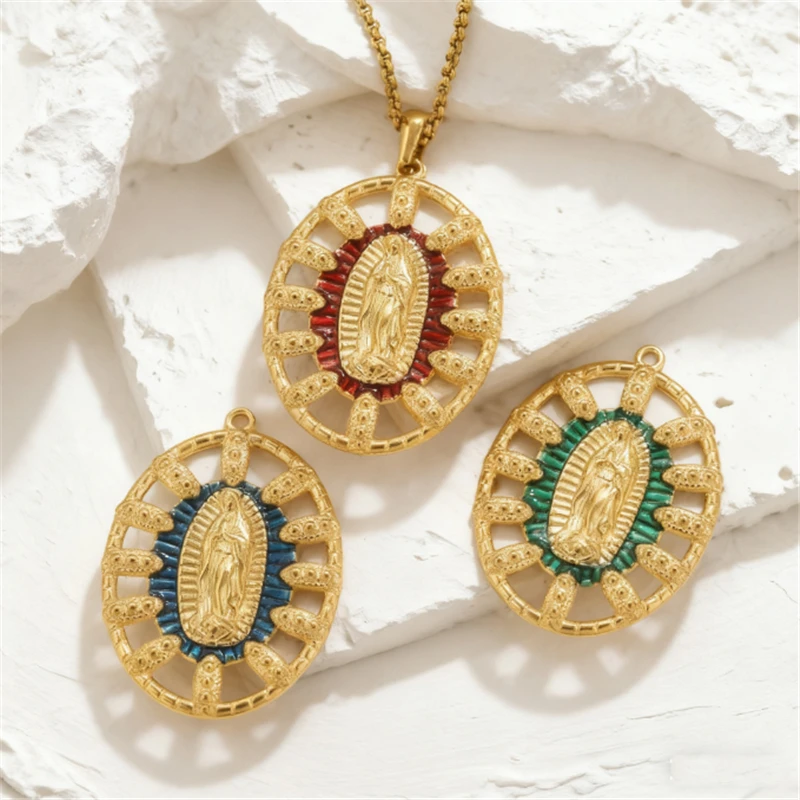 

10 шт., новая нержавеющая сталь 18 К, позолоченный кристалл, подвески с изображением Иисуса, соединители, подвеска «сделай сам», орнамент, аксессуары для изготовления ювелирных изделий