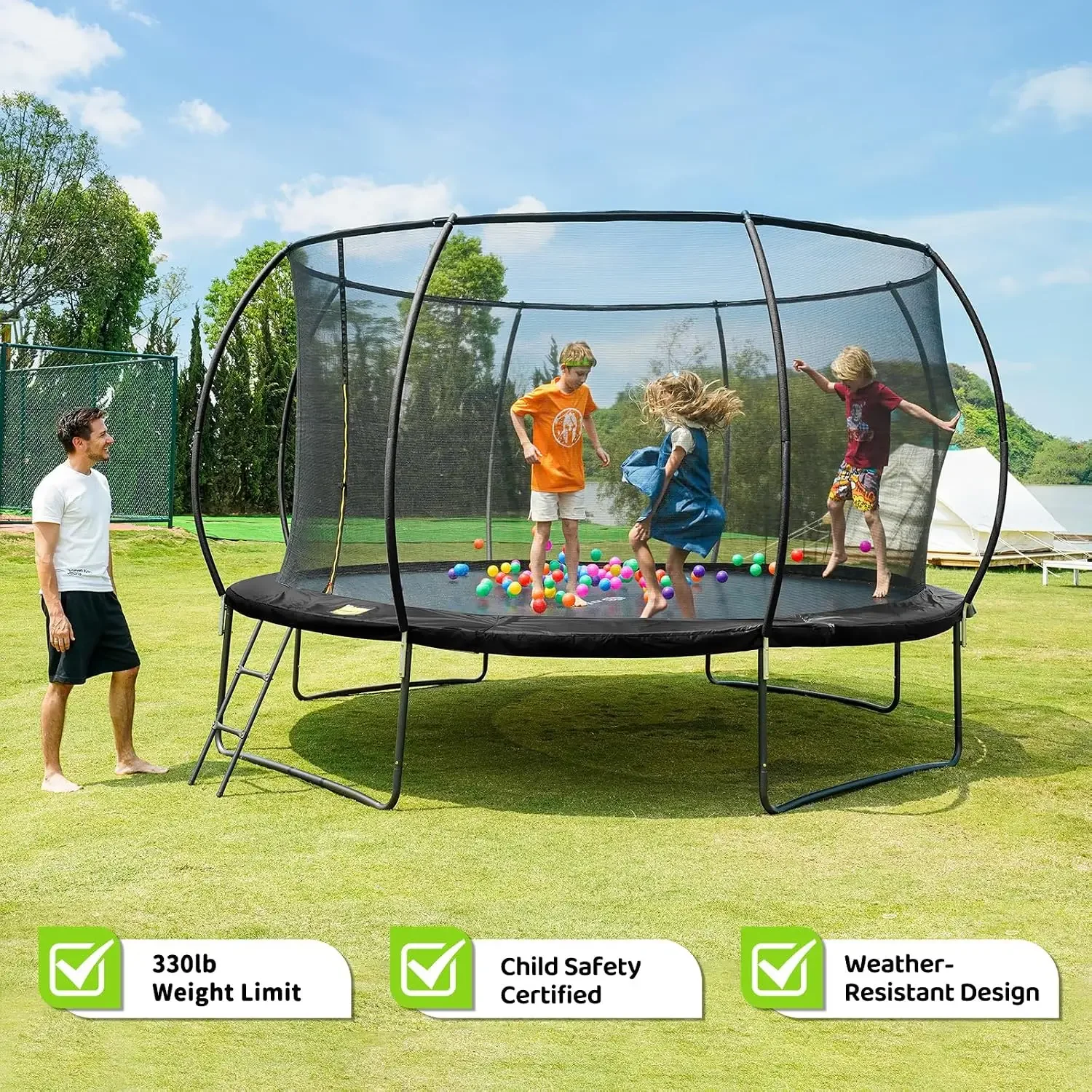 10FT 12FT 14FT 15FT 16FT Recreational Trampolines with Enclosure Net and Ladder and Anti-Rust Coating, ASTM Approved