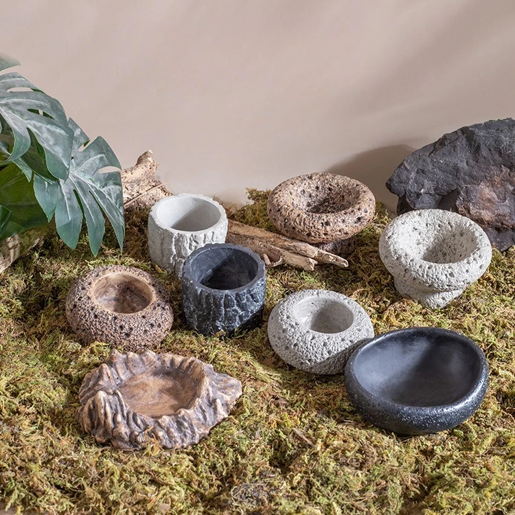 

Natural Reptile Food & Water Dish - Realistic Log Bowl for Lizard, Gecko &Snake Habitat Decor, Easy-Clean Terrarium Stone Feeder