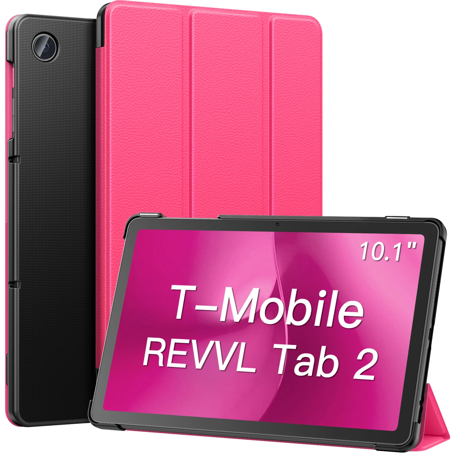 Case for T-Mobile Revvl Tab 2 2025 Tablet 10.1 Inch Slim Lightweight Leather Cover Protector Trifold Stand with Auto Wake/Sleep