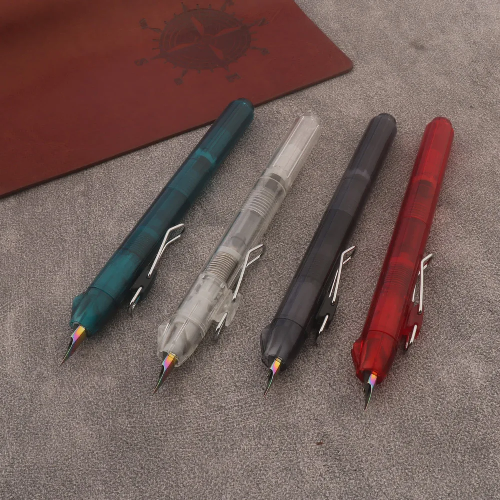 1pc press Fountain Pen plastic transparent Office School Supplies Writing Ink Pens
