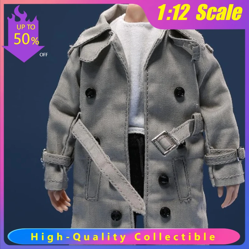 

1/12 Scale Unisex Military Trench Coat - Double-Breasted, Four-color Design with Belt, Mid-length for 6inch Action Figures