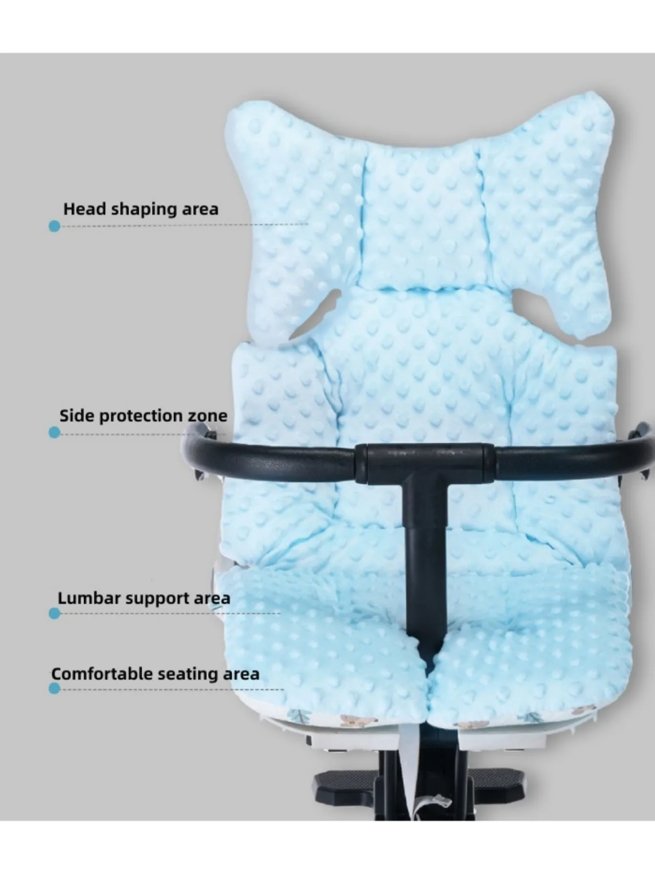 New Sky blue stroller cushion, bean down, breathable fabric, soft and skin-friendly on both sides.