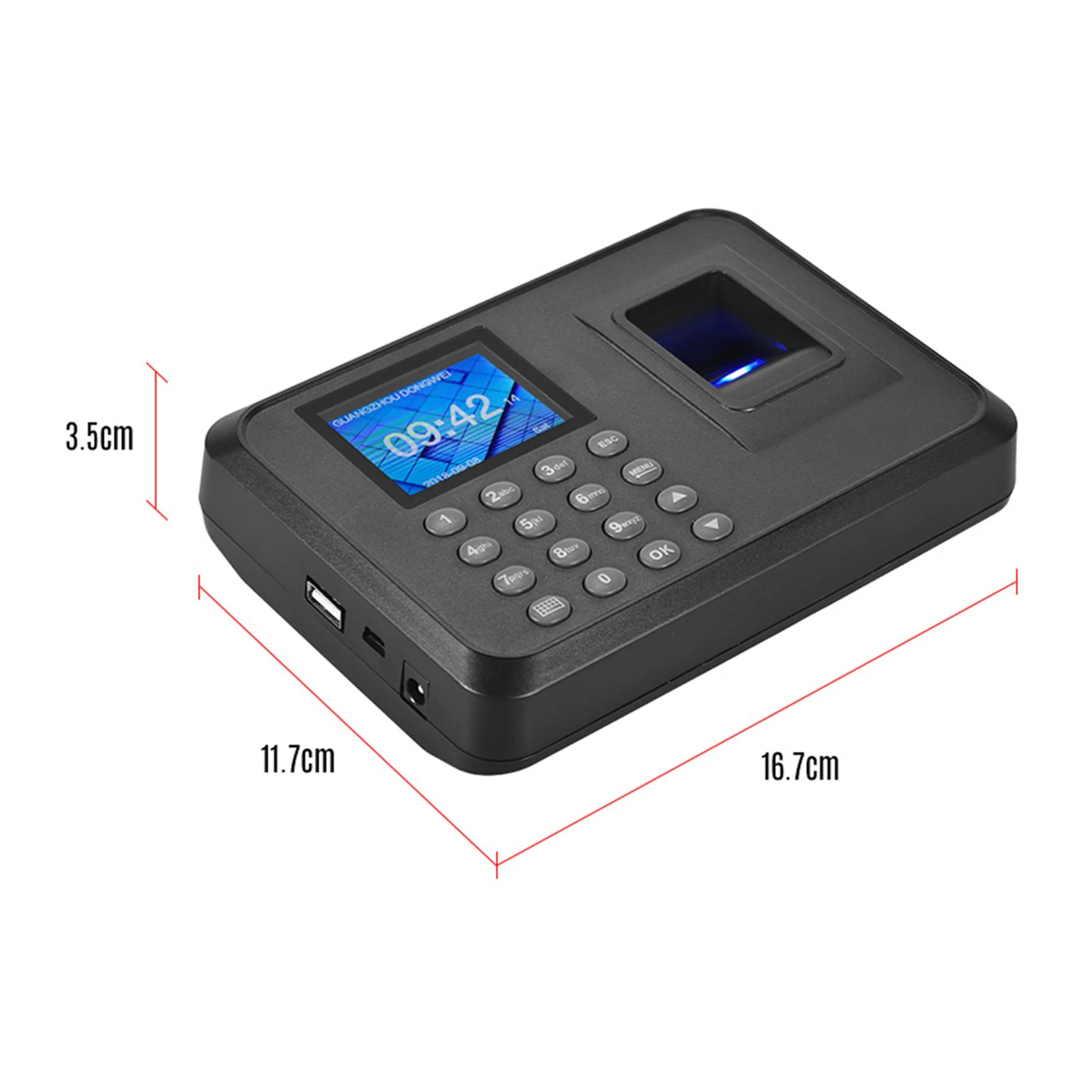 Máquina biométrica de atendimento com senha de impressão digital, multilíngue, tela lcd de 2,4 polegadas, gravador de verificação de funcionário, dados de exportação