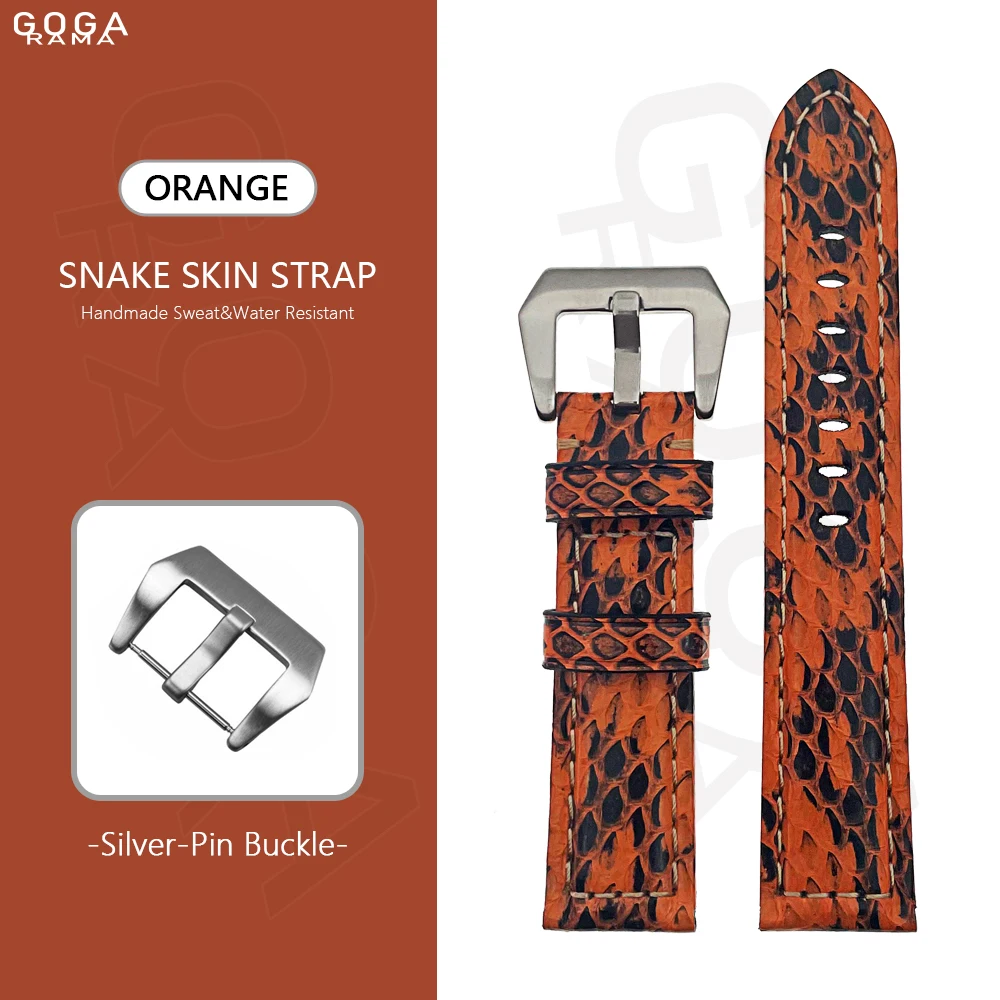 New Product Launch Genuine Leather Serpentine Strap Watch Accessories for 20MM 22MM 24MM Steel Buckle Waterproof Bracelet