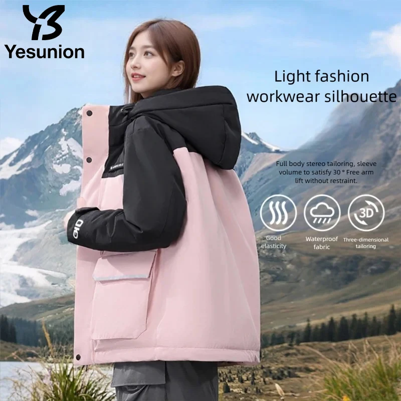 YESUNION Parka feminina ao ar livre jaqueta à prova de vento calor casaco com capuz unissex 90 pato para baixo jaqueta à prova de vento à prova d'água caminhadas