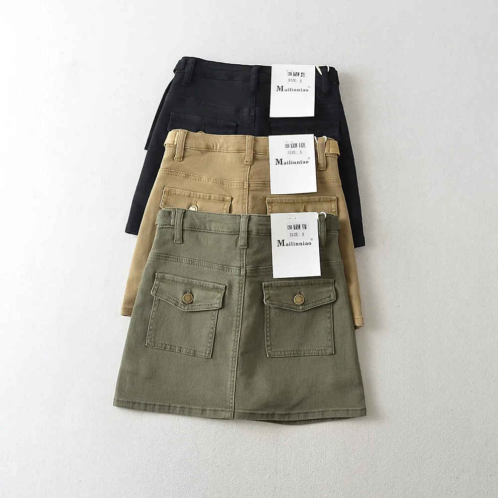 Retro American Military een Workwear Sle Rock Sexy Girl Anti-Light Design A-Line Rock ort Rock Jeansrock