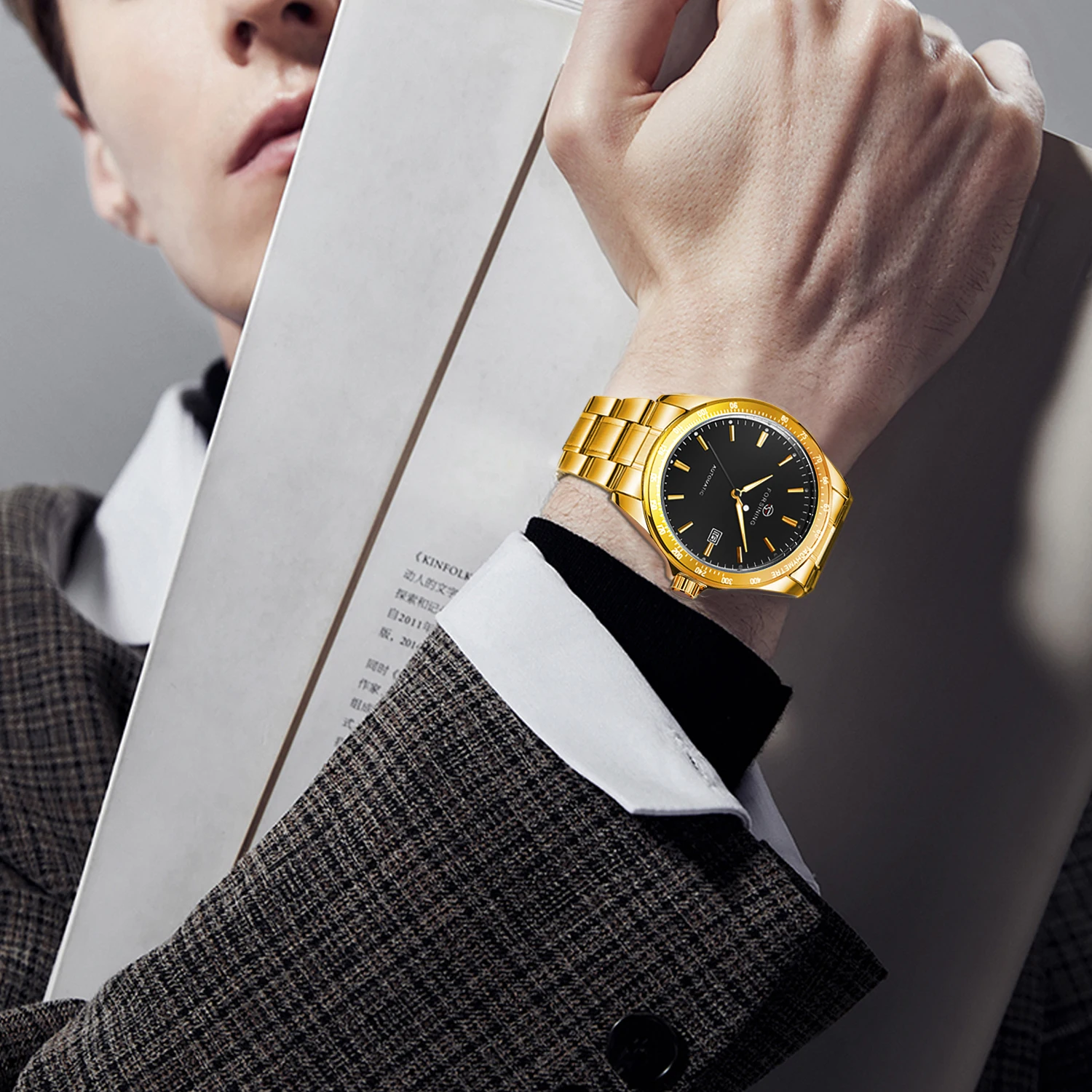 Minimalistische Business-Mechanische Uhren Mode Weißes Zifferblatt Edelstahlarmband Klassischer Kalender Automatische Herrenuhr Forsining