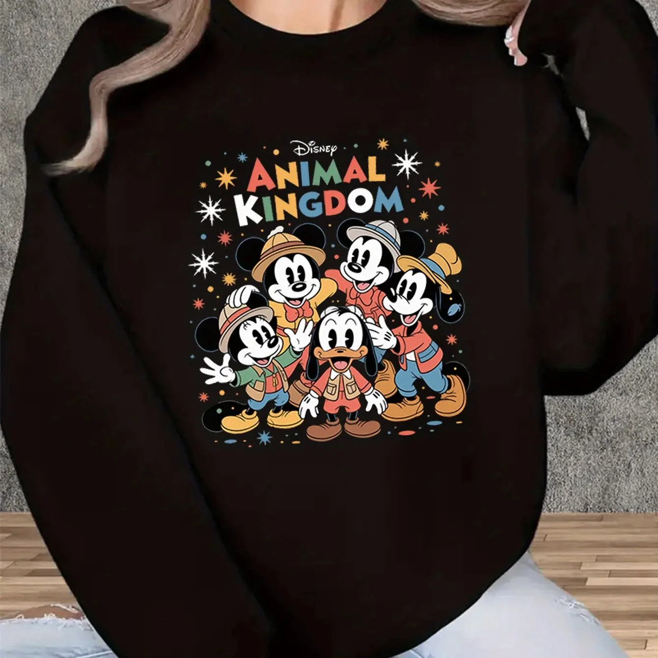 Sweat-shirt col rond Disney Mickey Mouse pour femme, pull unisexe en polaire, mode décontractée, assorti avec tout, surdimensionné, automne et hiver